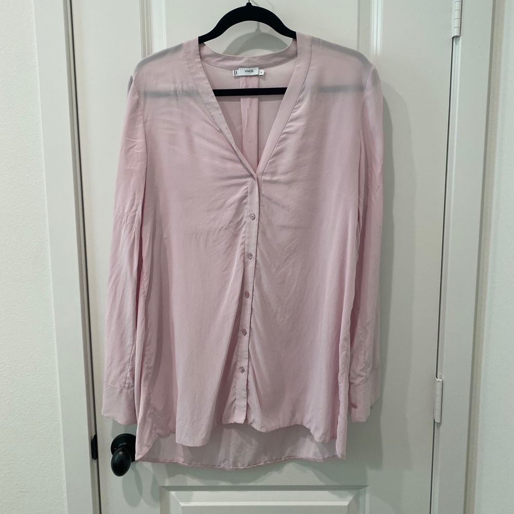 VINCE Silk V Neck Lilac Button Down
